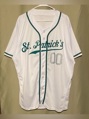 St. Patrick's Baseball Jersey #00 Vintage Style Cursive Script Logo size 2XL